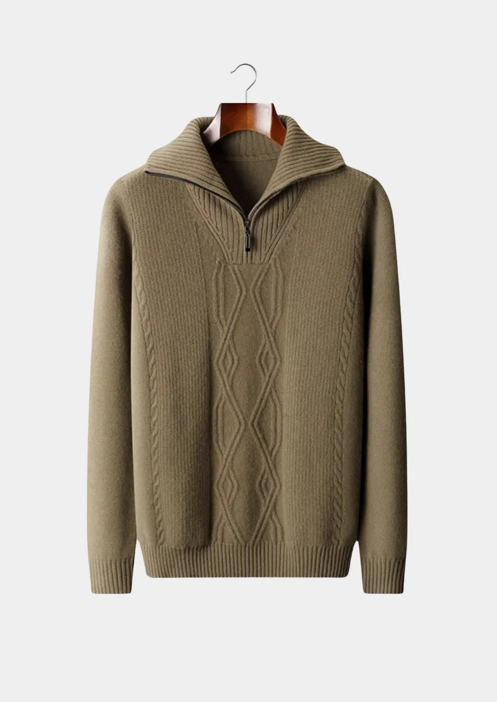 PULL EN PURE LAINE MÉRINOS EXTRA-FINE À DEMI-ZIP