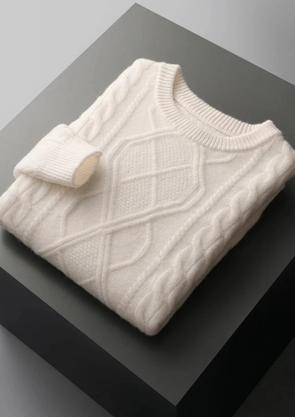 PULL COL ROND D'HIVER EN PURE LAINE MÉRINOS EXTRA-FINE