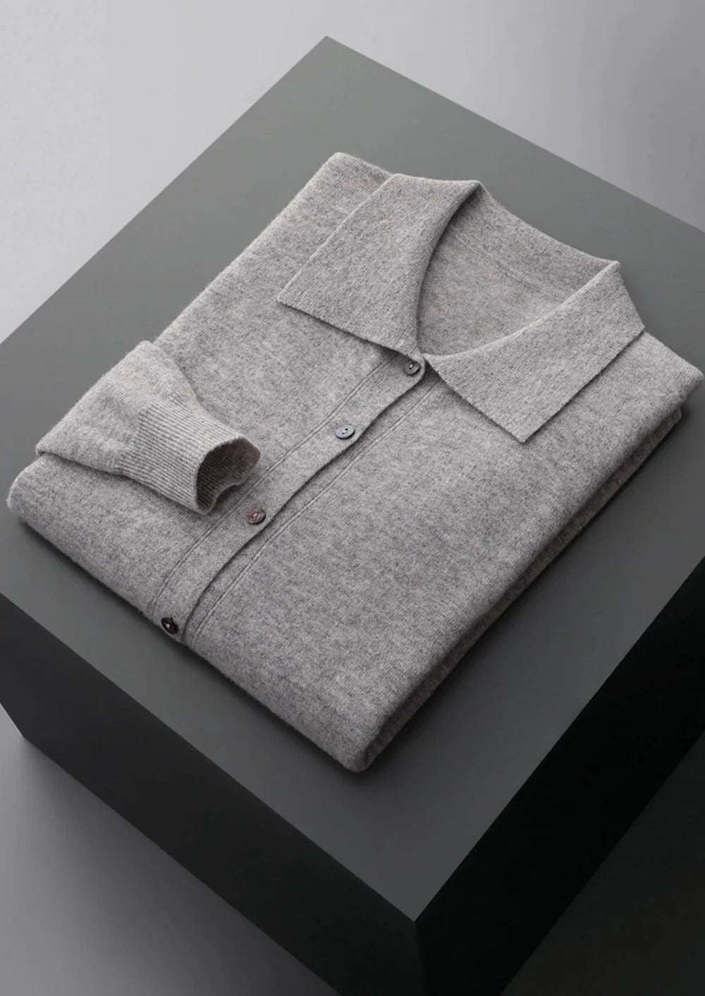 PURE EXTRA-FINE MERINO WOOL POLO CARDIGAN