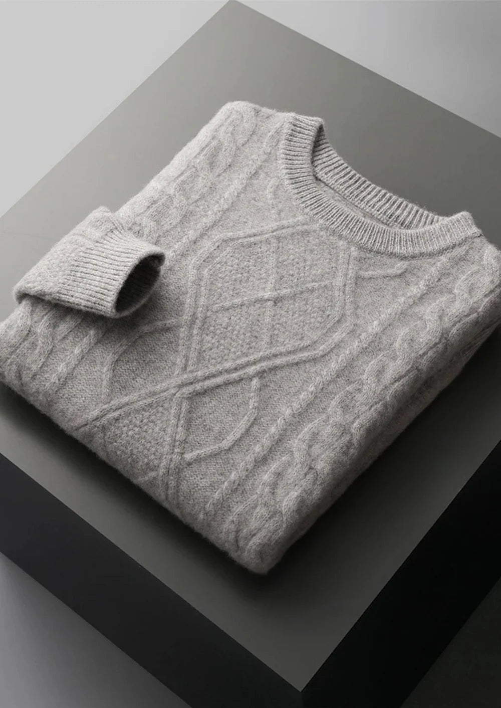 PULL COL ROND D'HIVER EN PURE LAINE MÉRINOS EXTRA-FINE