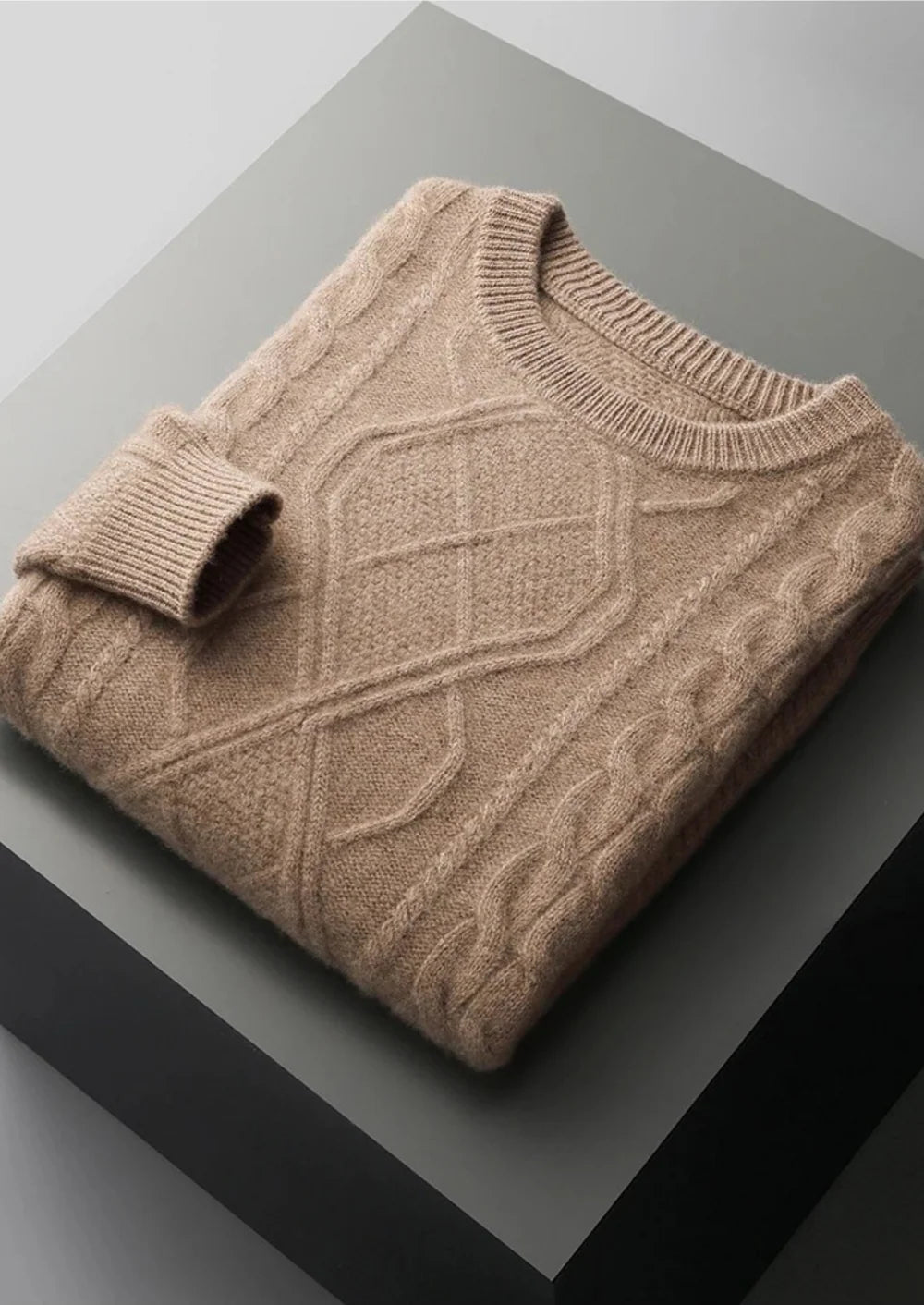 PULL COL ROND D'HIVER EN PURE LAINE MÉRINOS EXTRA-FINE