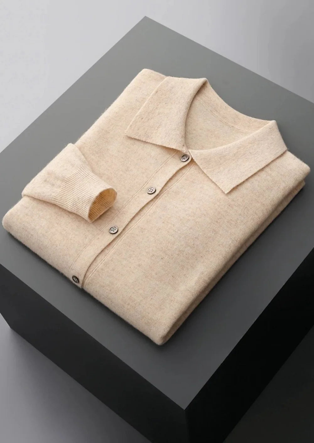 PURE EXTRA-FINE MERINO WOOL POLO CARDIGAN