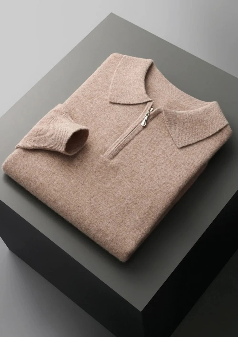 PURE EXTRA-FINE MERINO WOOL HALF ZIP POLO