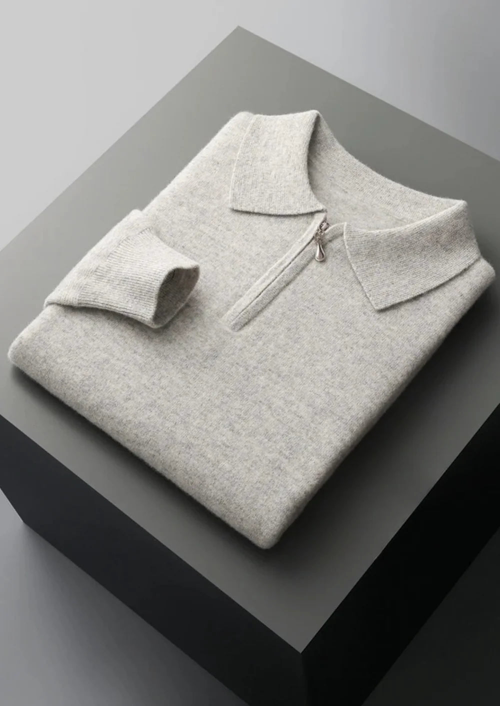 PURE EXTRA-FINE MERINO WOOL HALF ZIP POLO