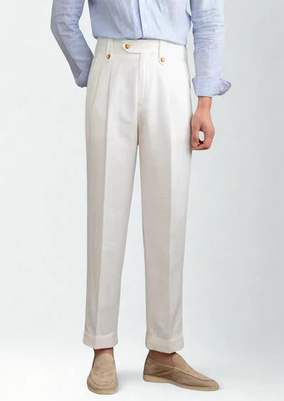 NAPOLI PLEATED COASTAL TROUSERS- White